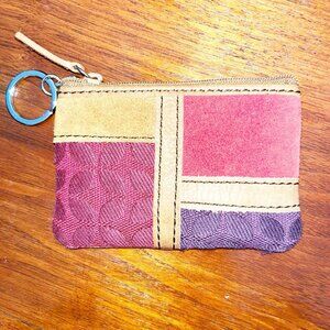 Fossil Brand Patchwork Brown Leather Wallet Pouch Zipper Inside Pocket